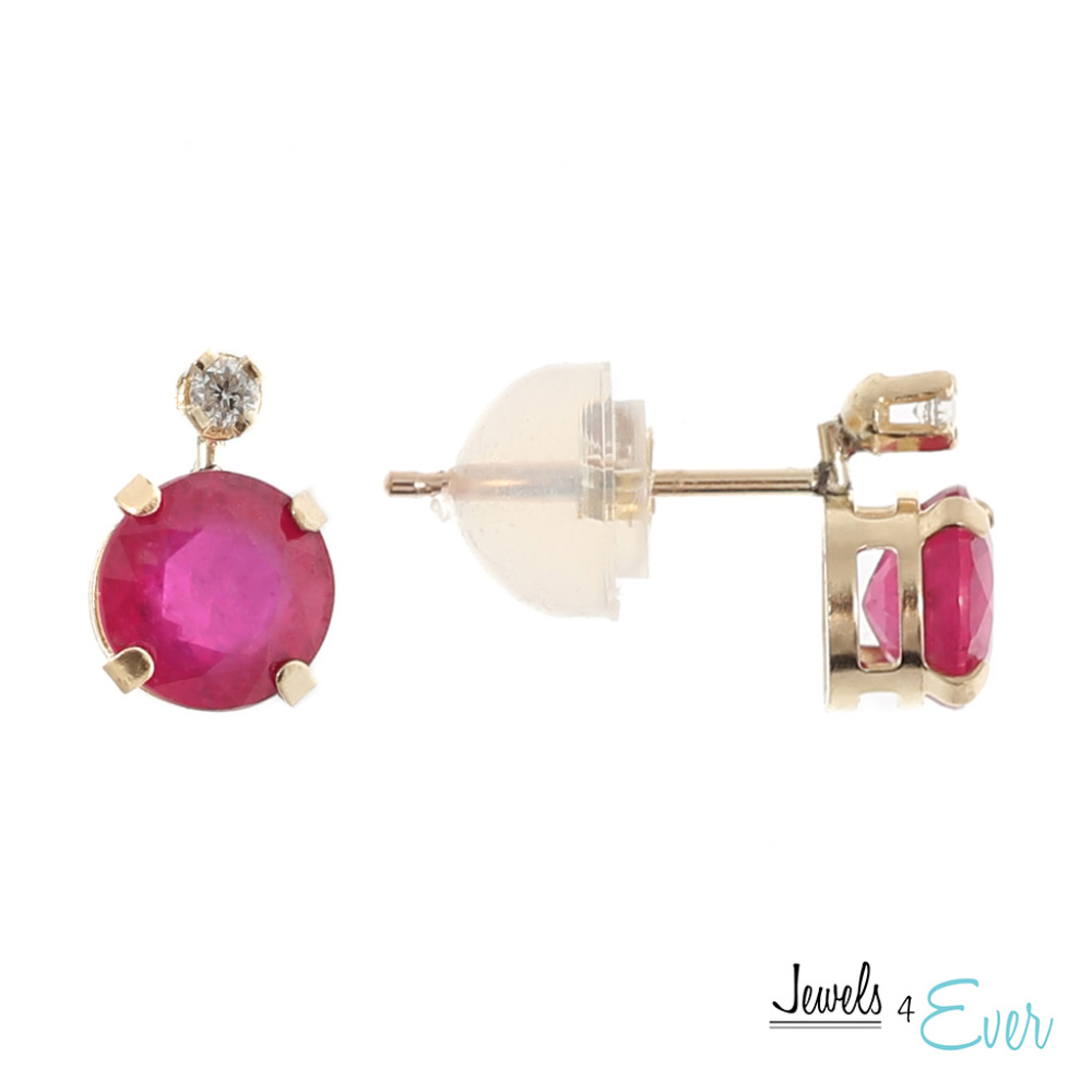 10K Gold Genuine Ruby & Diamond Stud Earring